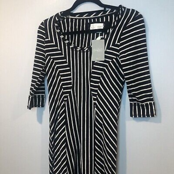 New Saturday Sunday Anthro Pieced Stripe Asymmetrical Midi Dress Xsmall Black - Picture 3 of 8